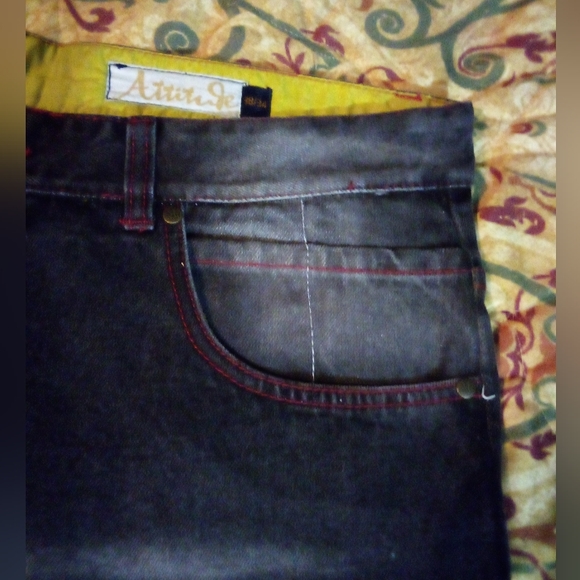 ATTITUDE Premium Embroidered Designer Demin Jeans Pants Men's 38/34 Black - Picture 3 of 12